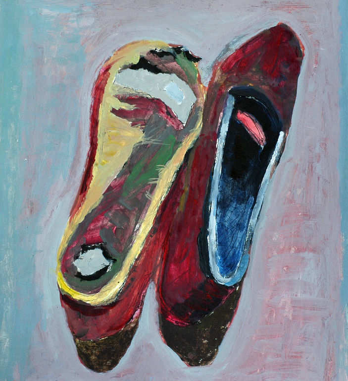 Hans Ebeling Koning, verf en inkt op papier, Mongoolse sloffen verkocht voor € 160!