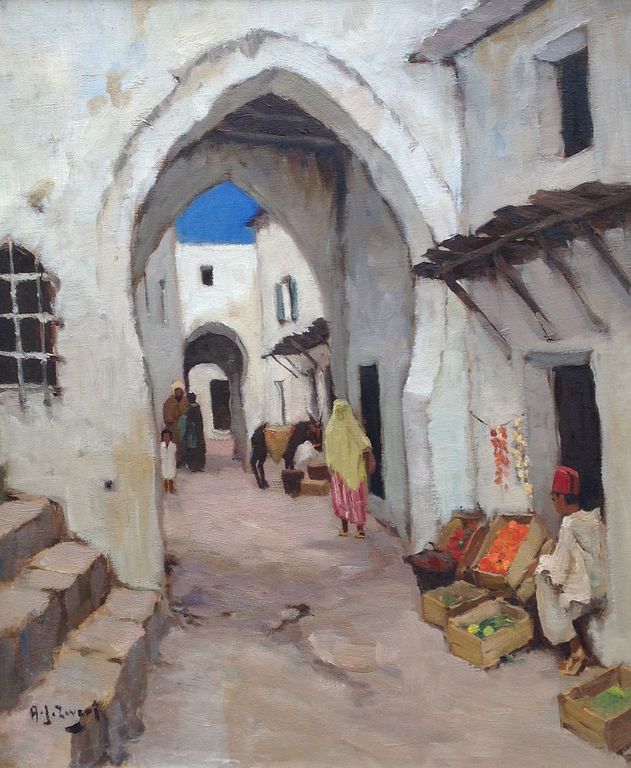A.J. Zwart, olie op doek, Kasba Tunis kopen? Bied vanaf 900!