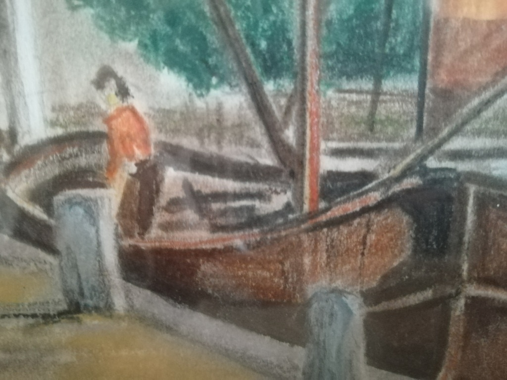 Dierickx Raymond 1904 - 1978 - pastel op karton - Hollands havenzicht van weleer kopen? Bied vanaf 30!