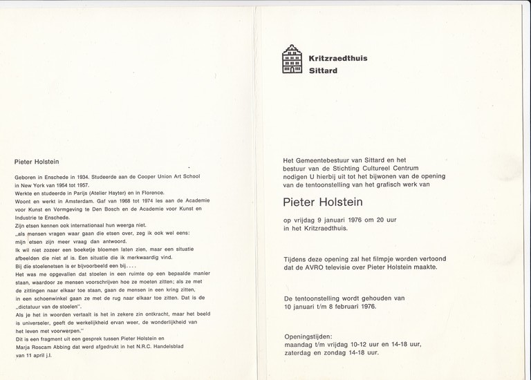 Pieter Holstein: Invitatie & Foto Art for every Man, Kritzraedthuis Sittard kopen? Bied vanaf 1!