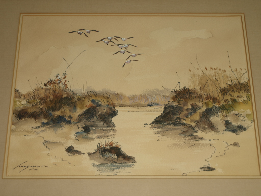 Aquarel – Eenden boven meer - Gesigneerd – Ingelijst – ca 1965 kopen? Bied vanaf 75!