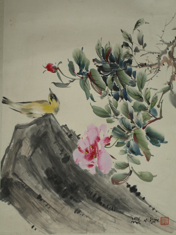 Japanse kunstenaar – Aquarel – Vogel en bloem – 45 x 34 cm - ca 1970 kopen? Bied vanaf 35!