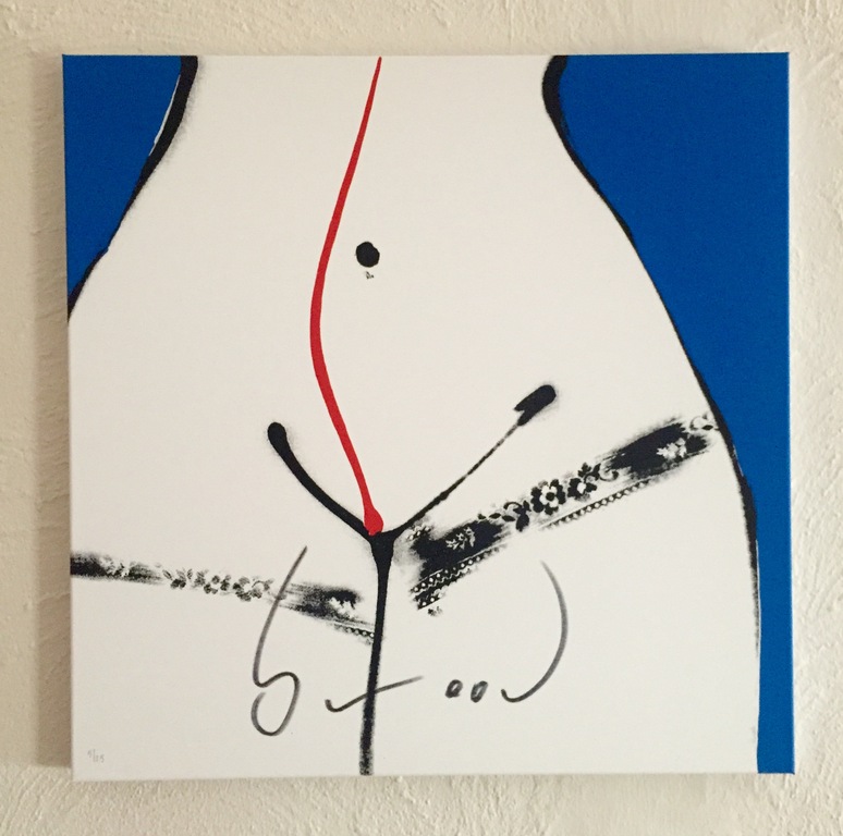EENMALIG: HERMAN BROOD, handgesigneerde zeefdruk op linnen: Hips Blauw verkocht voor € 126!