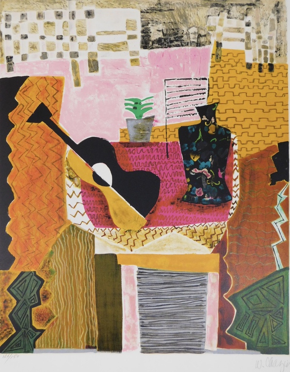 Wendy Chazin - Kleurenlitho - Composition with Guitar verkocht voor € 75!
