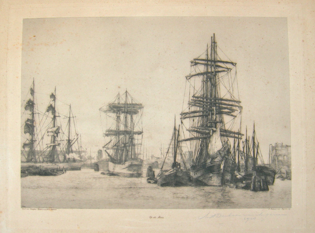 Antoon, Derkzen van Angeren, ets: Op de Maas kopen? Bied vanaf 10!