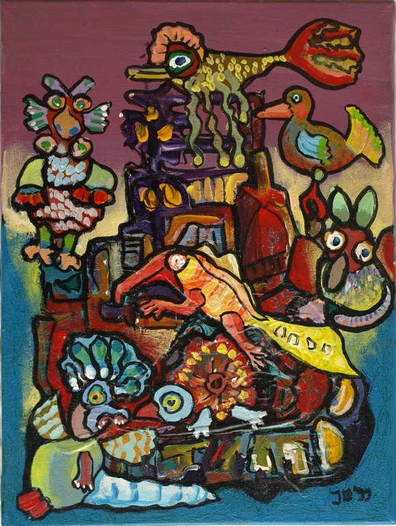 Jasper Banen : acrylverf op doek – Het ontstaan – gesigneerd – 1999  vendu pour 65€ !