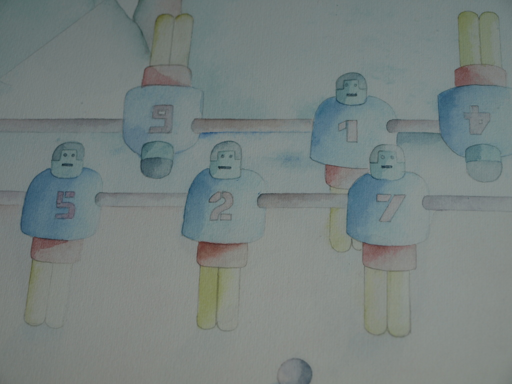 Ron Thuis – Aquarel – Tafelvoetbal – Gesigneerd & ingelijst - 1984 kopen? Bied vanaf 1!