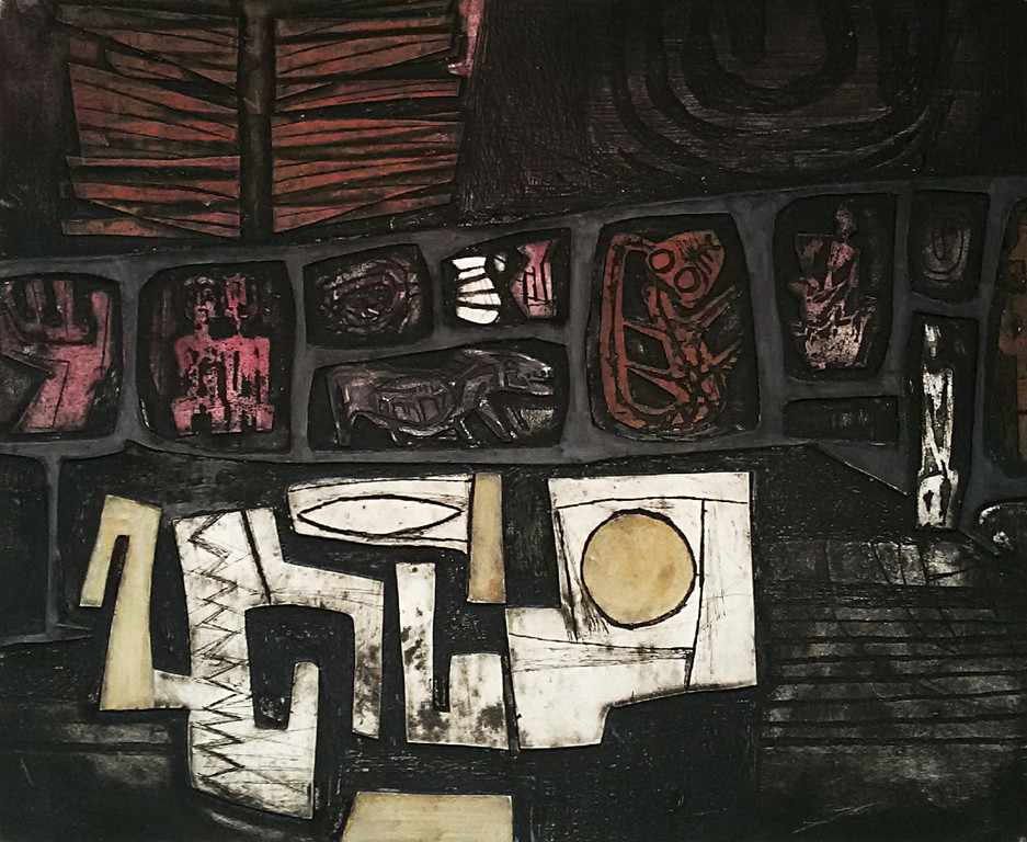 Ru van Rossem - De slangengod, aquatint ets met reliëfdruk (mooi ingelijst) verkocht voor € 170!