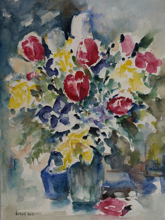 Simon Kok – Aquarel  – Bloemen - Gesigneerd – ca 1975 kopen? Bied vanaf 1!