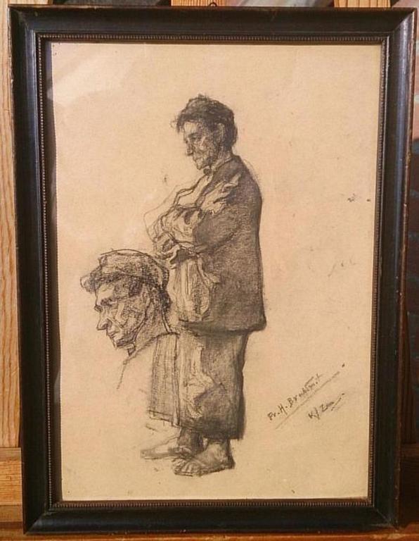 Frederika Henriëtte BROEKSMIT  - Mensen uit Katwijk- Houtskool tekening. verkocht voor € 75!