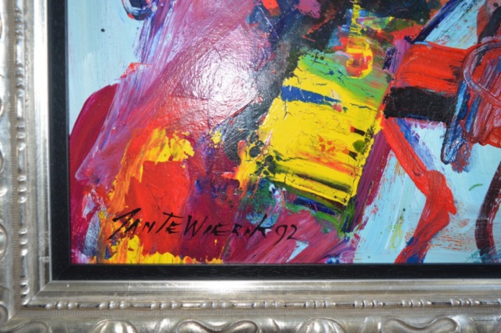 Jan te Wierik - gemengde techniek op paneel - 'samen er op uit' kopen? Bied vanaf 2900!