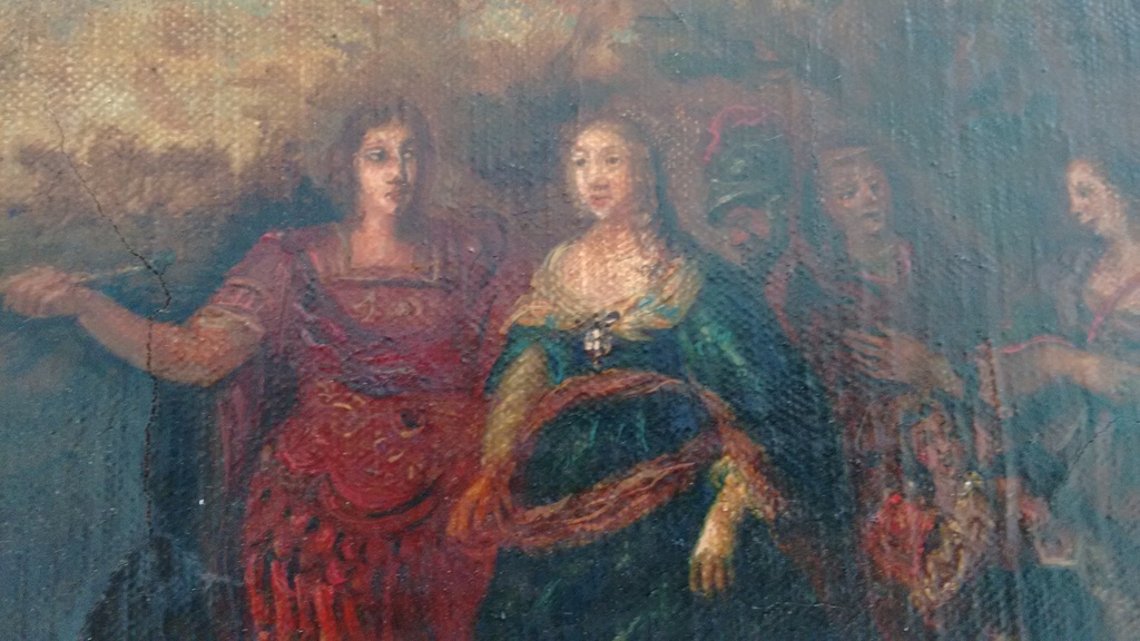 17 de eews, authentiek schilderij, titel: de bruidstoet, onleesbare handtekening kopen? Bied vanaf 220!