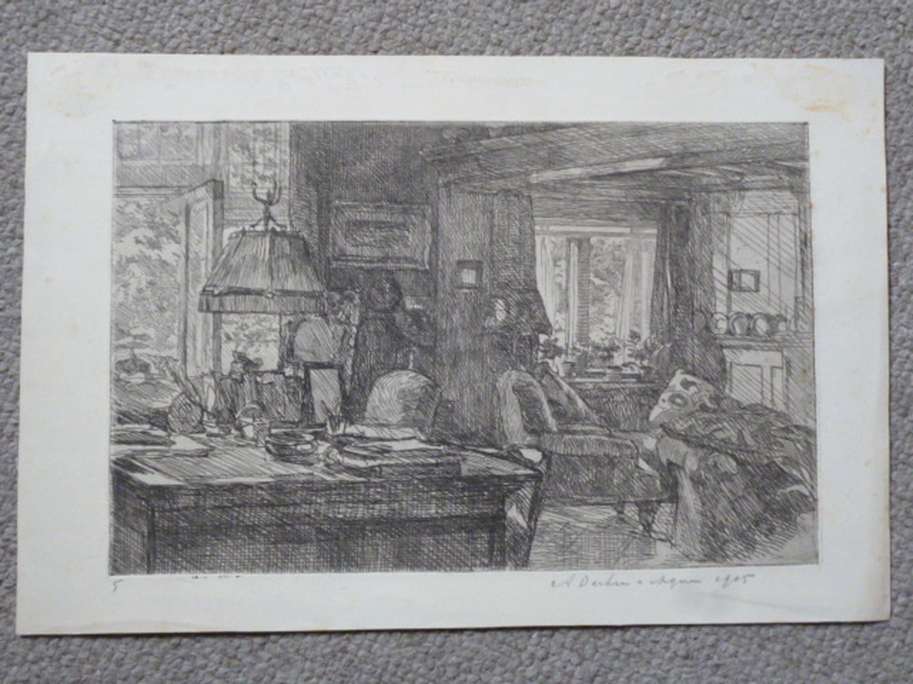 A. Derkzen van Angeren - ets - Werkkamer van D.G. van Beuningen, Rotterdam kopen? Bied vanaf 35!