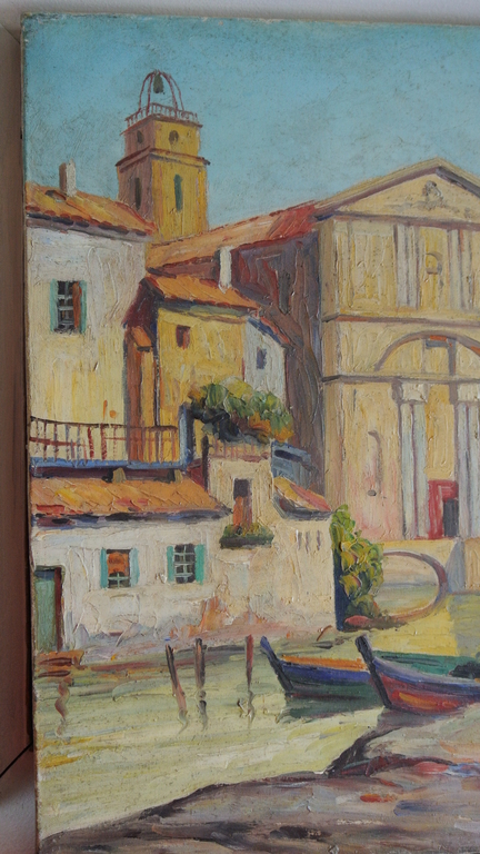 Havengezicht Italie met onbekende signatuur, olie doek 30 x 40 cm  kopen? Bied vanaf 1!