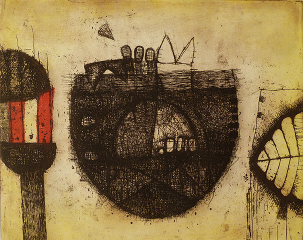 Guillaume le Roy: meer kleurige abstracte ets/aquatint verkocht voor € 75!