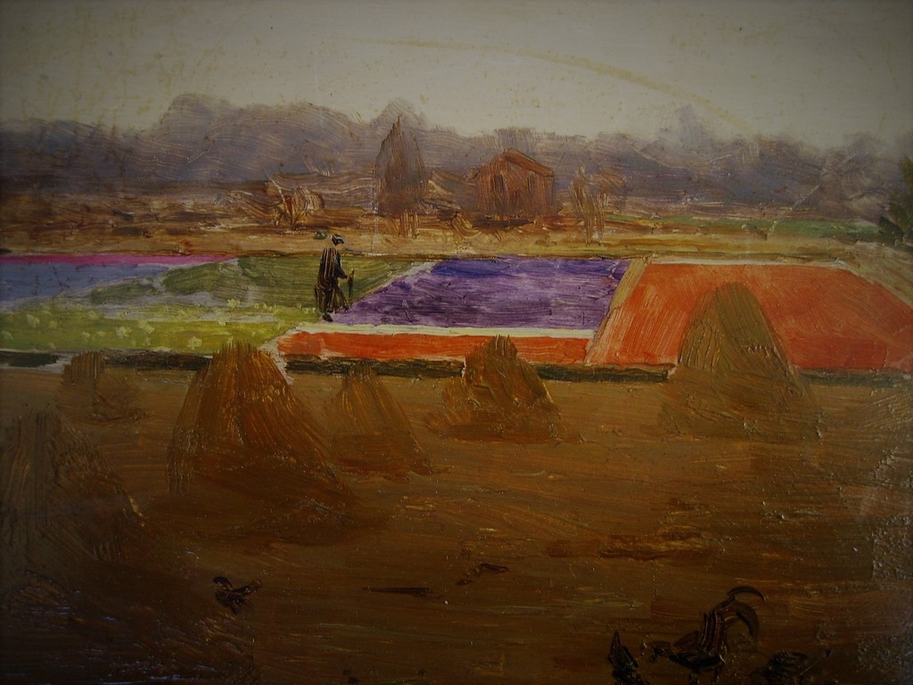 Interessant gesigneerd ca 1930 olieverf landschap "boer bij bollenvelden" monogr kopen? Bied vanaf 1!