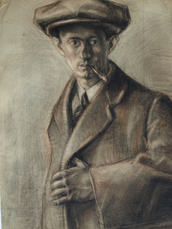 Onbekend : Tekening , Portret man met pet en sigaret – ca 1920  kopen? Bied vanaf 1!