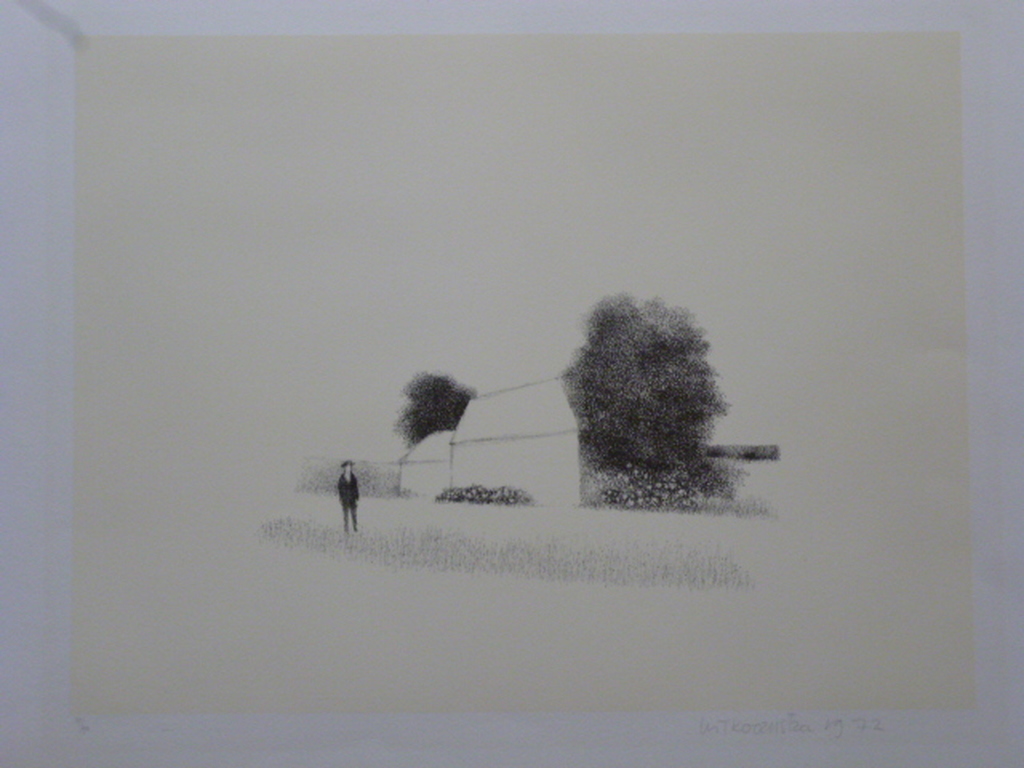 Metten Koornstra - litho - Man bij huis met bomen verkocht voor € 55!