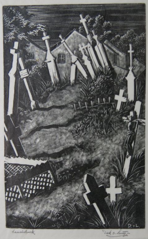 Dick van Luijn: Houtgravure op Japans papier, Kerkhofje in België kopen? Bied vanaf 25!