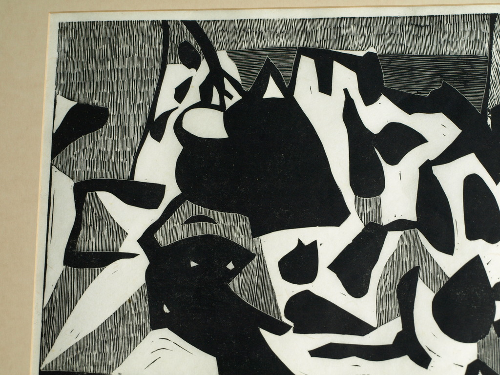 Frans de Boo (1925-1999) : Linosnede, Table – gesigneerd – 1983 kopen? Bied vanaf 1!