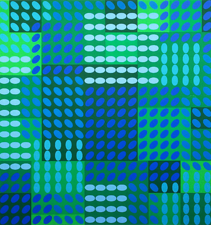 Victor Vasarely - Geometrisch abstract, zeefdruk verkocht voor € 185!