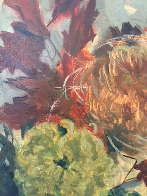 Piet van Wijngaerdt - Piet van Wijngaerdt - Chysanten in groen glas - olieverf op doek - ingelijst kopen? Bied vanaf 1!