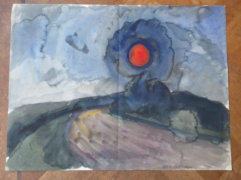 Antoon Derkzen van Angeren, Ondergaande zon, Aquarel 1934 kopen? Bied vanaf 45!
