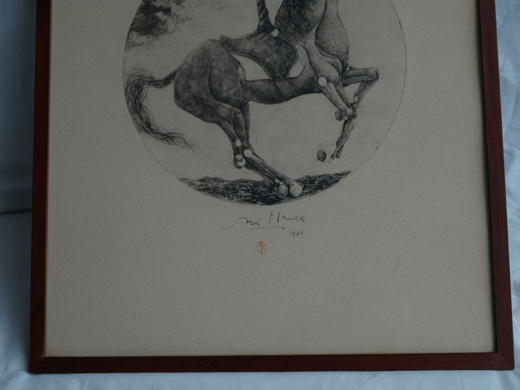 Onbekend : Ronde ets , Paard – gesigneerd & ingelijst – 1976 kopen? Bied vanaf 75!