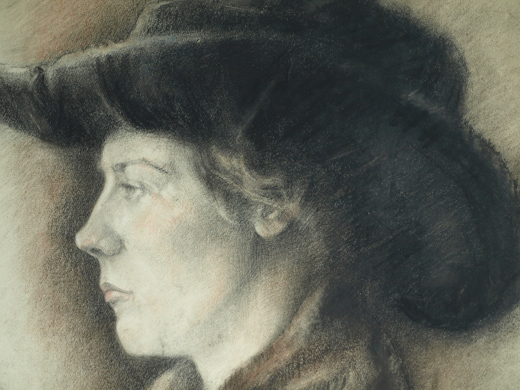 Elias Smalhout : Tekening , Bregtje met zwarte hoed – ca 1920  kopen? Bied vanaf 1!