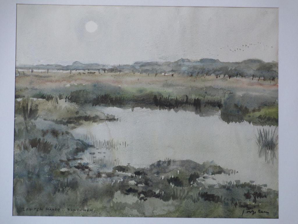 Joop Dam, Zouten Haard Schouwen, Aquarel verkocht voor € 35!