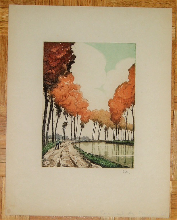 Landschap met kanaal - gesigneerd en betiteld - lithografie verkocht voor € 85!