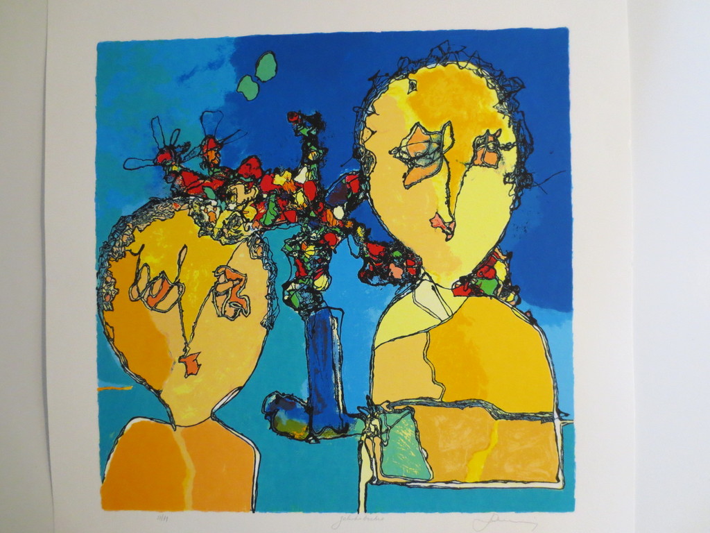 JAN LATINNE - 2 zeefdrukken - gedeelde vreugde- geluksboeket kopen? Bied vanaf 90!