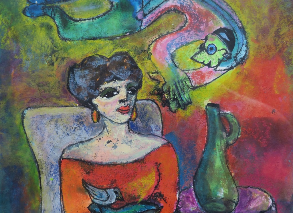 Franca Muller Jabusch: Gouache op papier, Geest uit de fles - Ingelijst kopen? Bied vanaf 60!