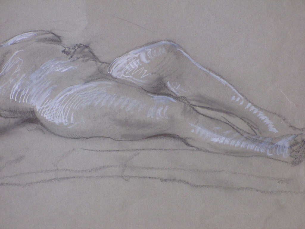 Harm Kamerlingh Onnes, Liggend naakt, Tekening met opgehoogd wit kopen? Bied vanaf 50!