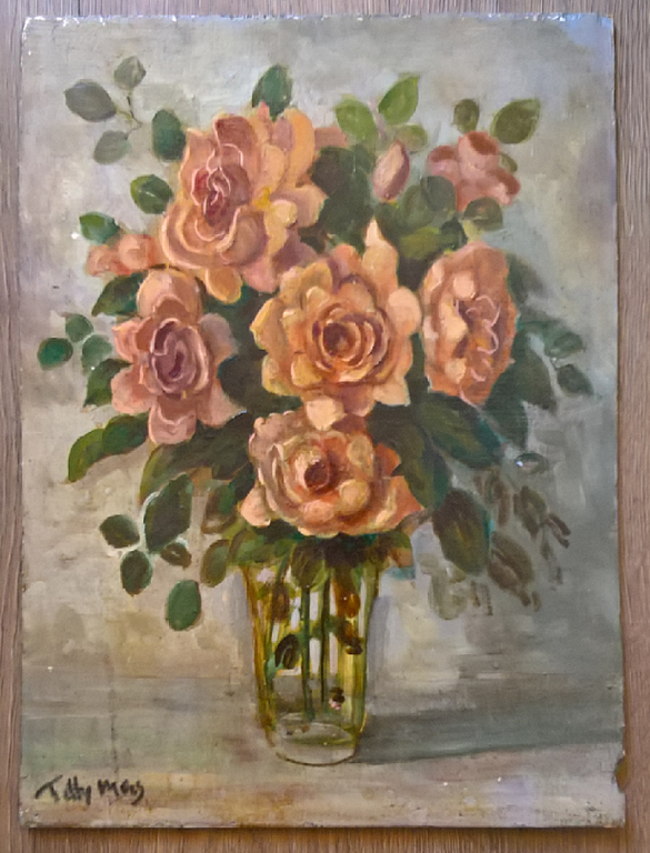 Tilly Moes, olieverf, boeket rozen verkocht voor € 65!