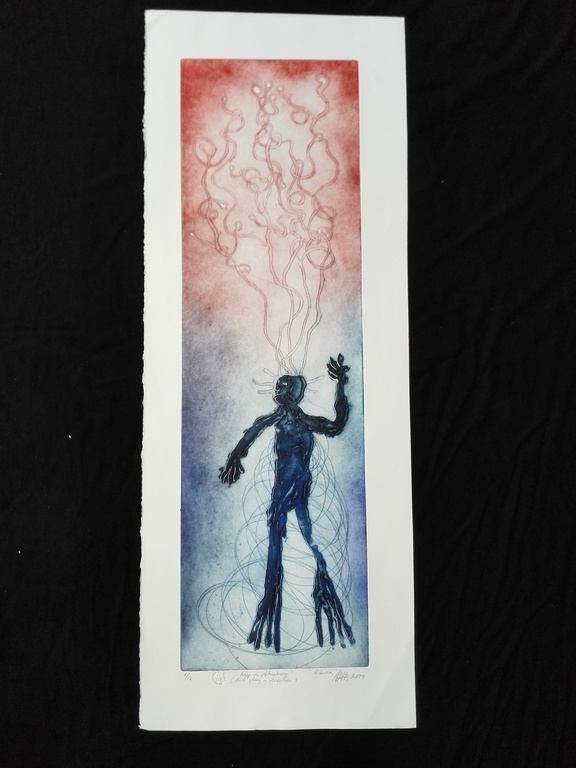 Ad Arma, ets op papier, Titel: keep on thinking verkocht voor € 80!