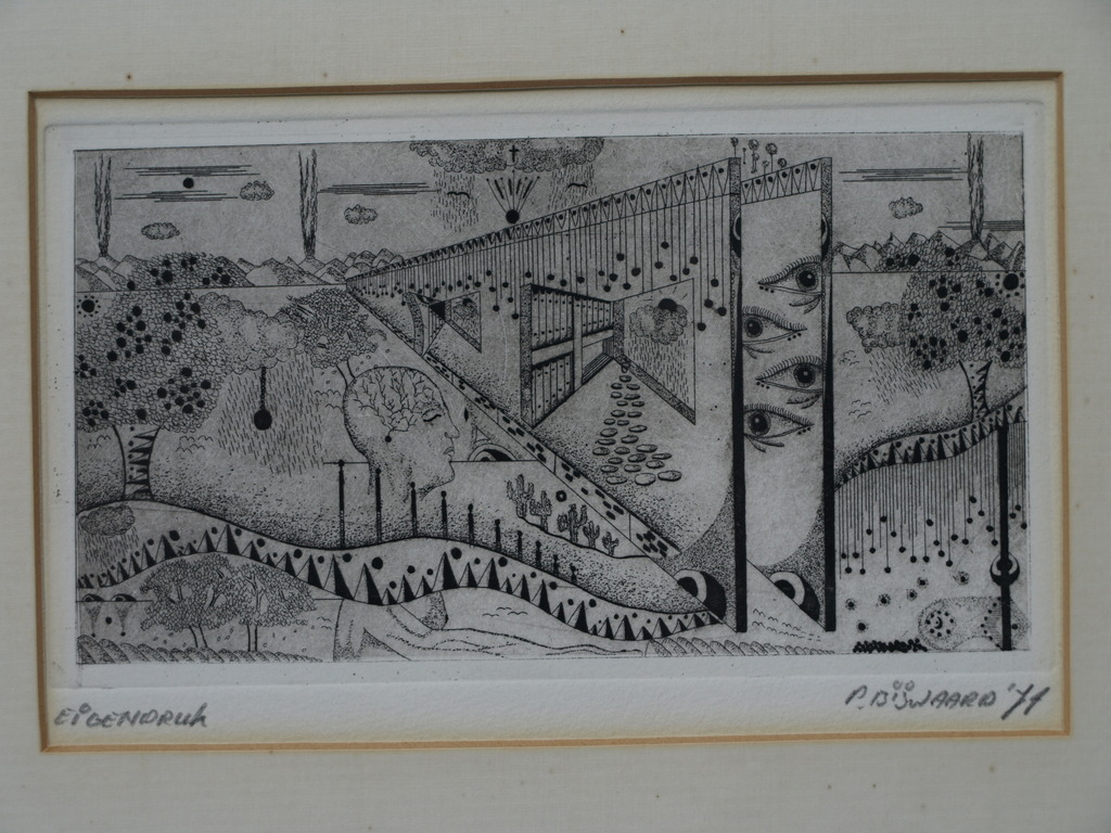 Pieter Bijwaard – Ets – Eigen druk – 1974 – Ingelijst -  32,5 x 26,5 cm  verkocht voor € 40!