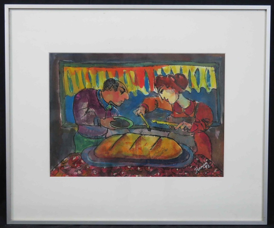 Franca Muller Jabusch: Gouache, Homemade bread - Ingelijst verkocht voor € 65!
