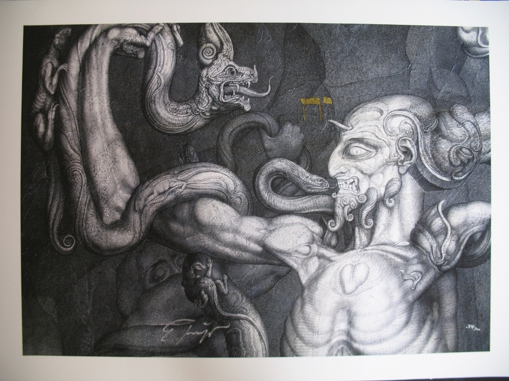 Ernst Fuchs, Der Anti-Laokoon, Giclée op canvas verkocht voor € 75!