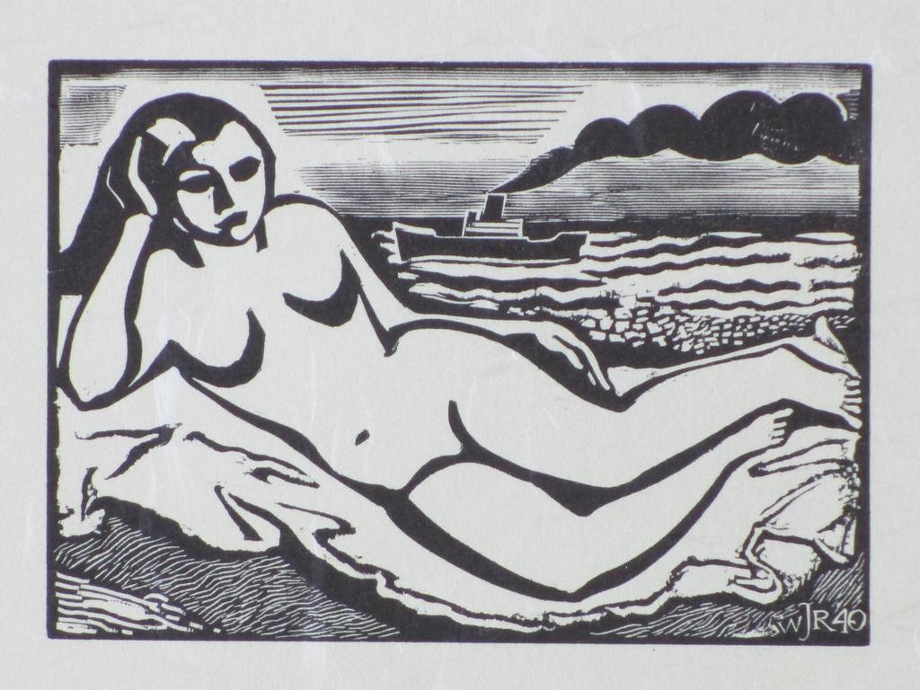 W.J.Rozendaal, Sirene aan Zee, Houtsnede kopen? Bied vanaf 35!