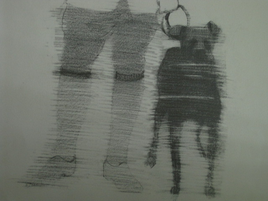 Jaap van de Pol 1938-2009 "man en pitbull"  potloodtekening 1971 gesigneerd  kopen? Bied vanaf 1!