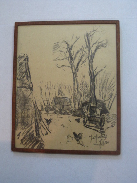 Jan vd Stap 1874 - 1940 "boerenerf met kippen" houtskooltekening ca 1910 kopen? Bied vanaf 1!