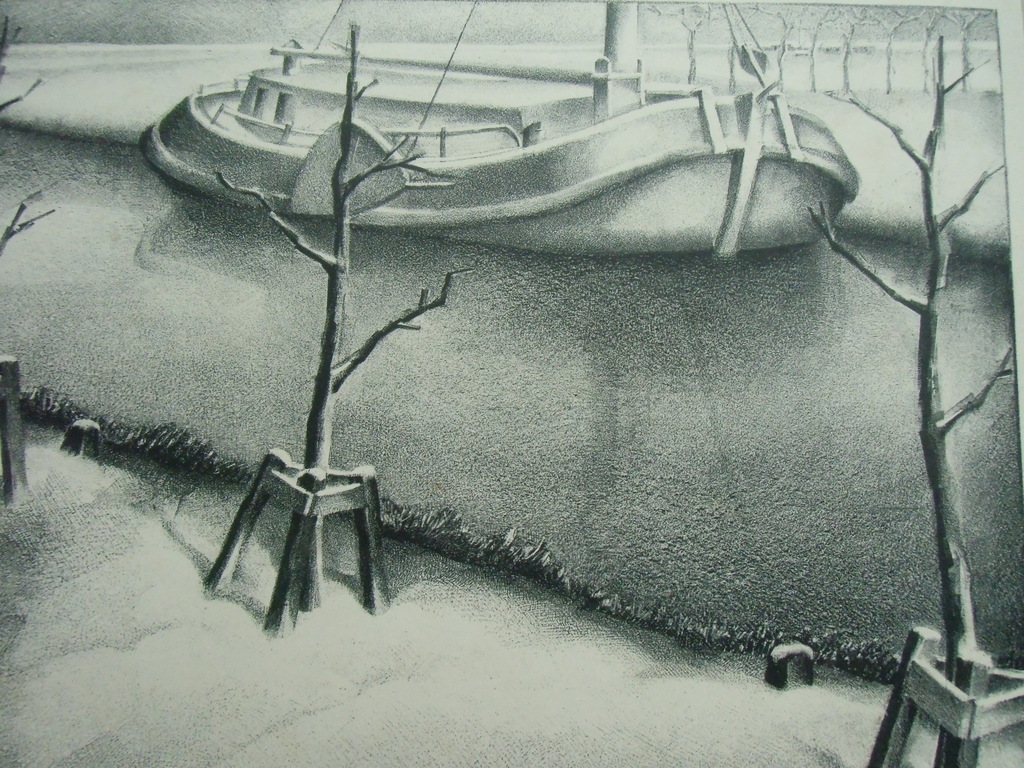 WOONSCHUIT IN DE SNEEUW // LITHO VAN AART VAN DOBBENBURGH verkocht voor € 95!