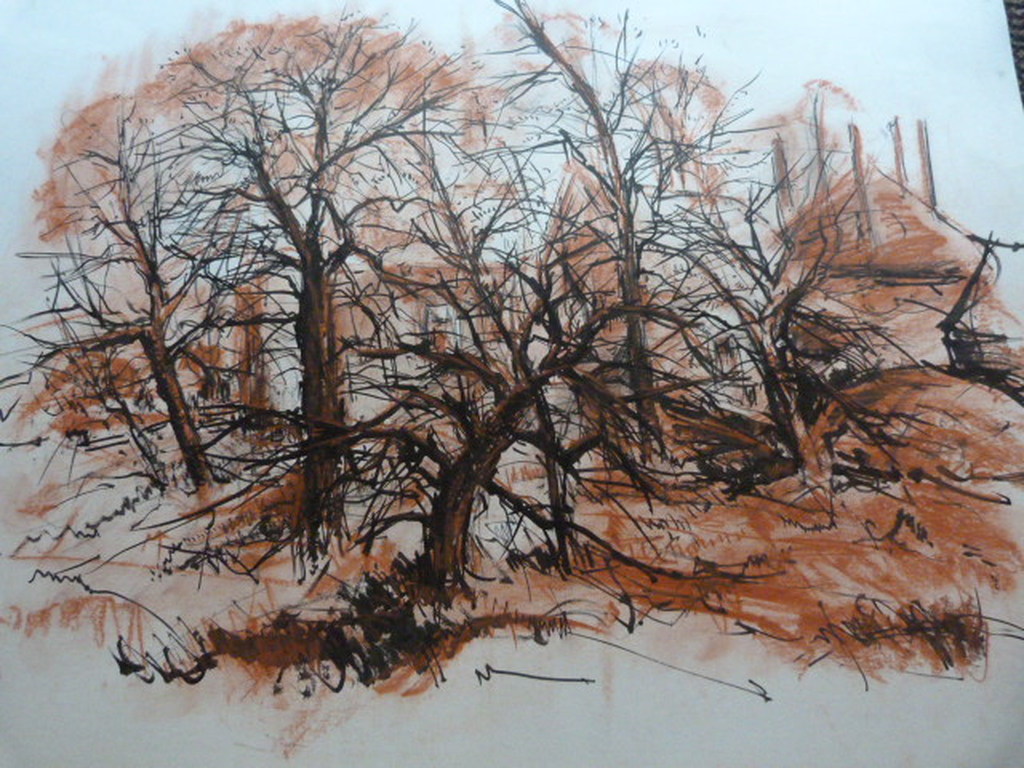 Jobst Heinrich Frese ( 1914 - 1986 ) - aquarel - bomen/huisjes. kopen? Bied vanaf 1!