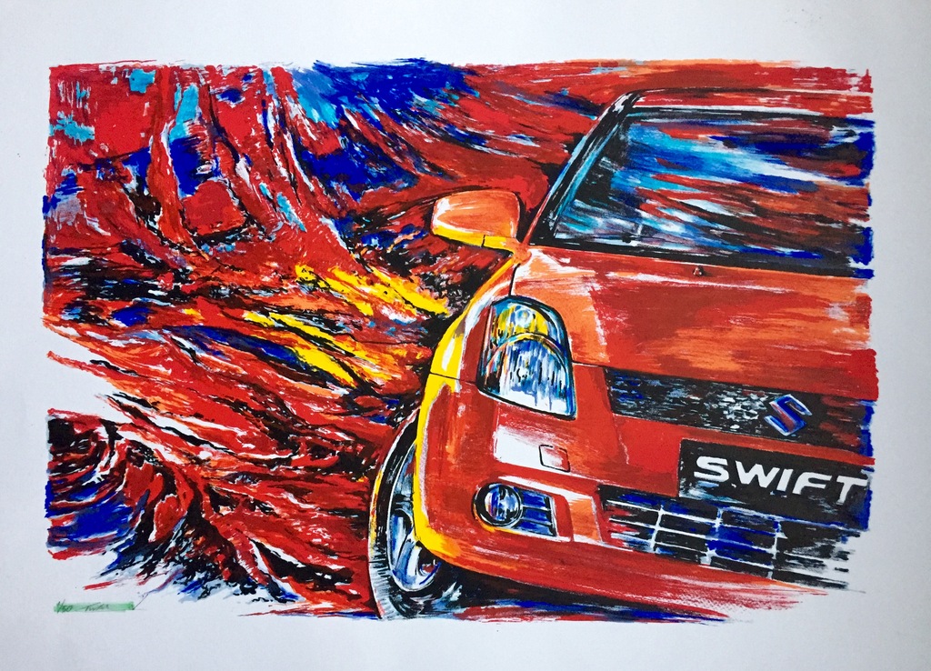 TWAN VAN DE VORStENBOSCH, grote handgesigneerde zeefdruk "Suziki Swift" kopen? Bied vanaf 1!