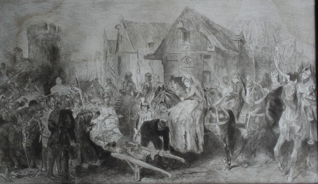 Charles Rochussen, ets, 'de dood van een edelman' 1875 kopen? Bied vanaf 1!