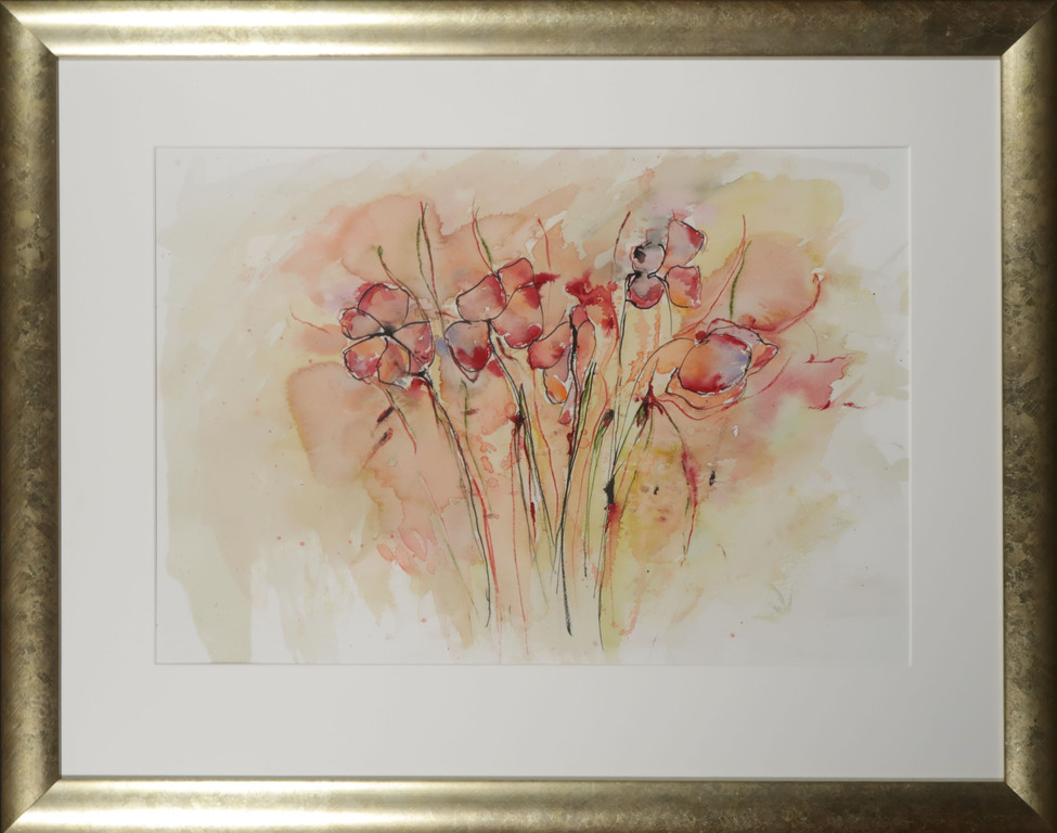 Antonio Poioumen: Aquarel, Bloemen - Ingelijst verkocht voor € 96!