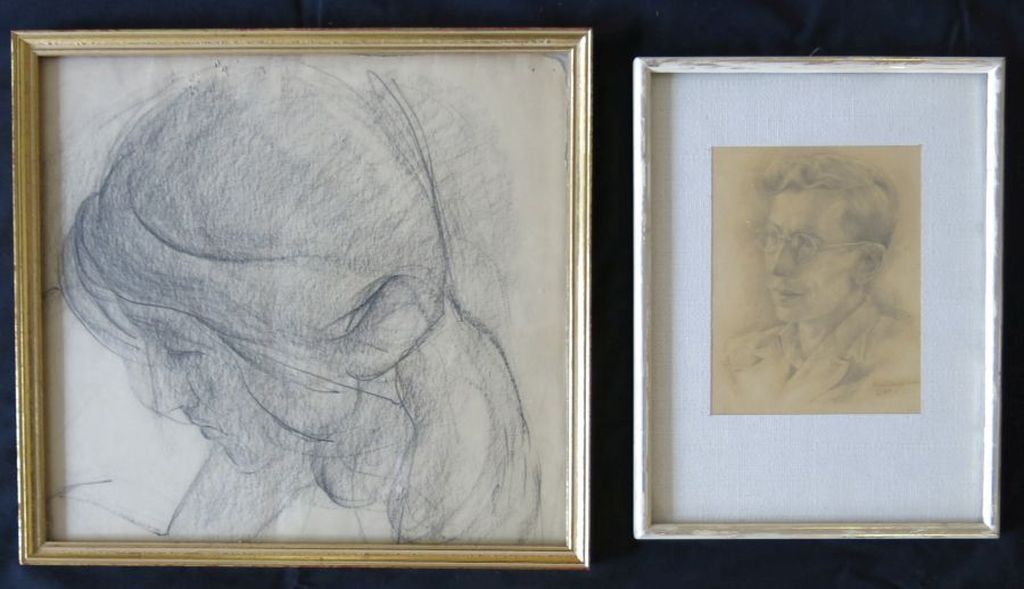 Joop Liesker: Potloodtekening + tekening van onbekende kunstenaar - Ingelijst kopen? Bied vanaf 1!