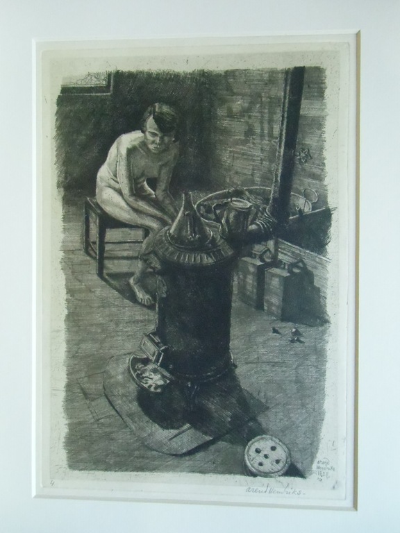 INTERIEUR MET VROUWELIJK NAAKT/ETS VAN AREND HENDRIKS verkocht voor € 80!