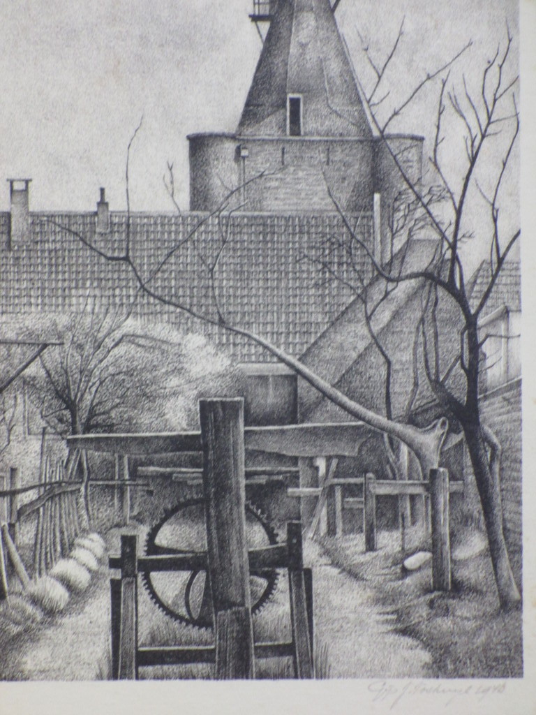 Gijs Voskuijl. Vischpoort te Elburg, Litho kopen? Bied vanaf 1!
